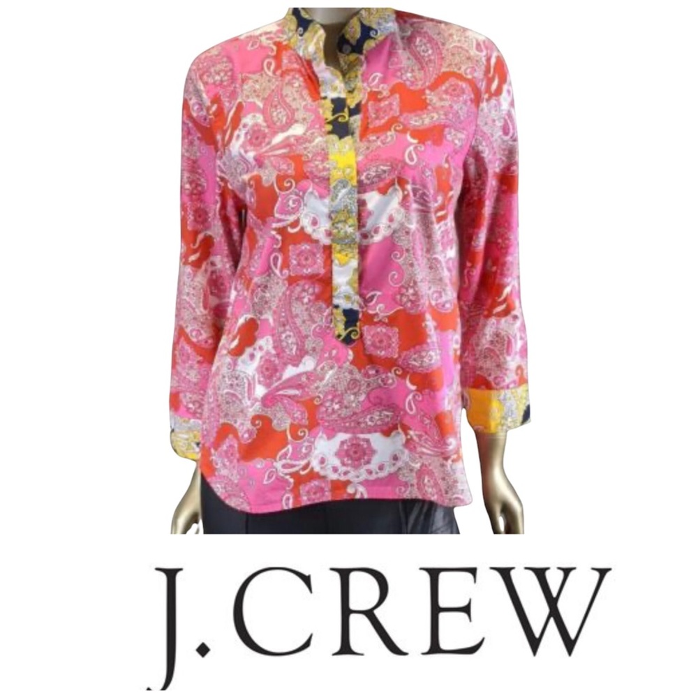 J Crew Reimagined Fall 2020 Band Collar 💯 Cotton Poplin Tunic Top Size XS